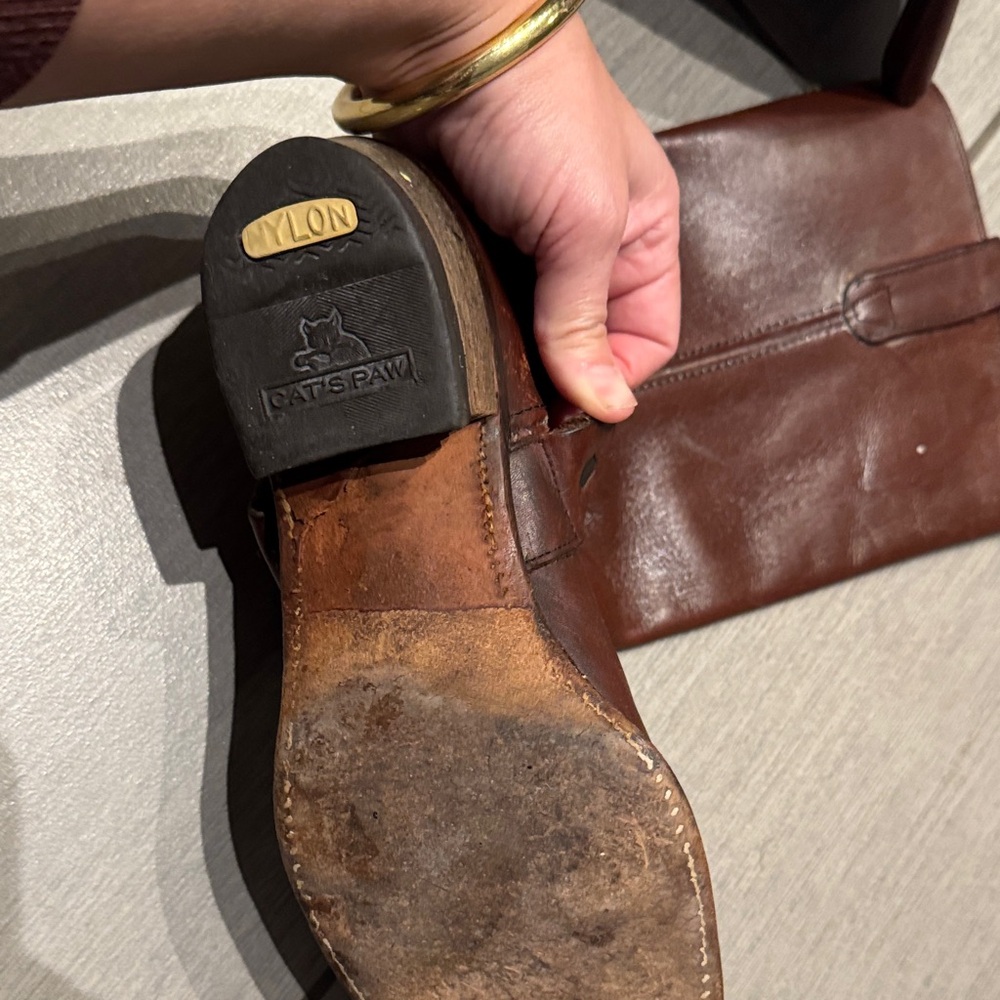 Women's Brown Leather Harness Moto Boots - Picture 5 of 6